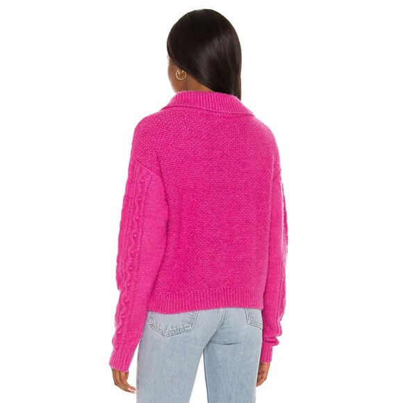 Free People NWT Every Cloud Pullover Cable Knit Collared Sweater Fuchsia Lrg New - Picture 2 of 12